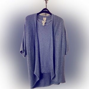 Chicos Metallic Periwinkle Blue with silver metallic thread batwing  sweater set